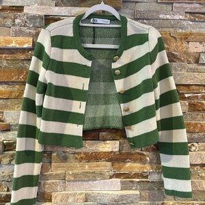 Zara green and white stripe jacket